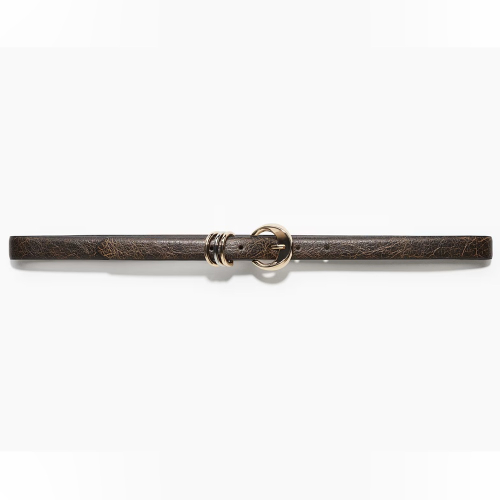 Brown Duotone Silver/Gold Ring Buckle Belt